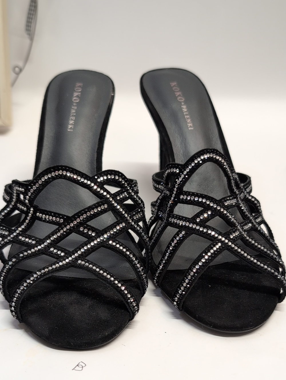 Black Jeweled Strappy Slide Heels Size 8